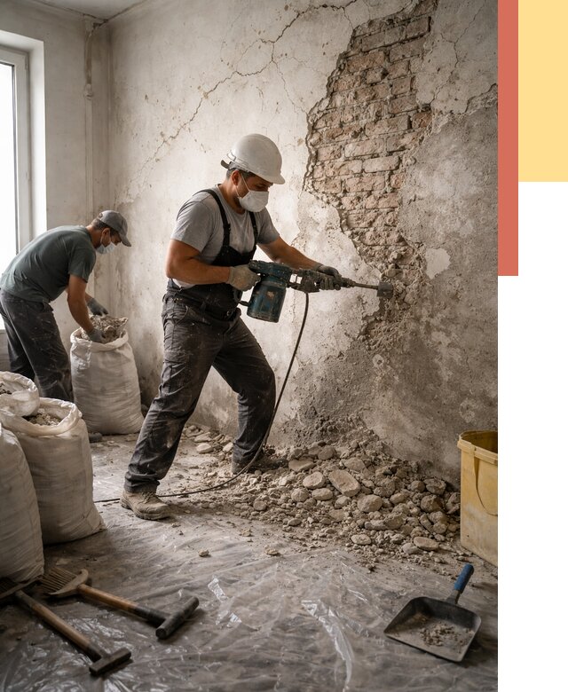 Демонтаж штукатурки со стен в Мончегорске от 7272 руб/м² — быстро и недорого | ОТДЕЛОЧНИК-Мнч