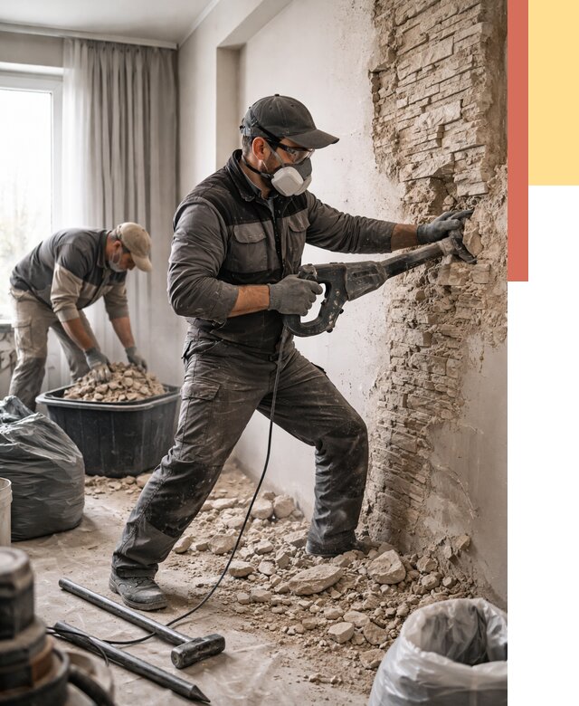 Демонтаж декоративного камня в Мончегорске от 1465 руб/м² — быстро и недорого | ОТДЕЛОЧНИК-Мнч