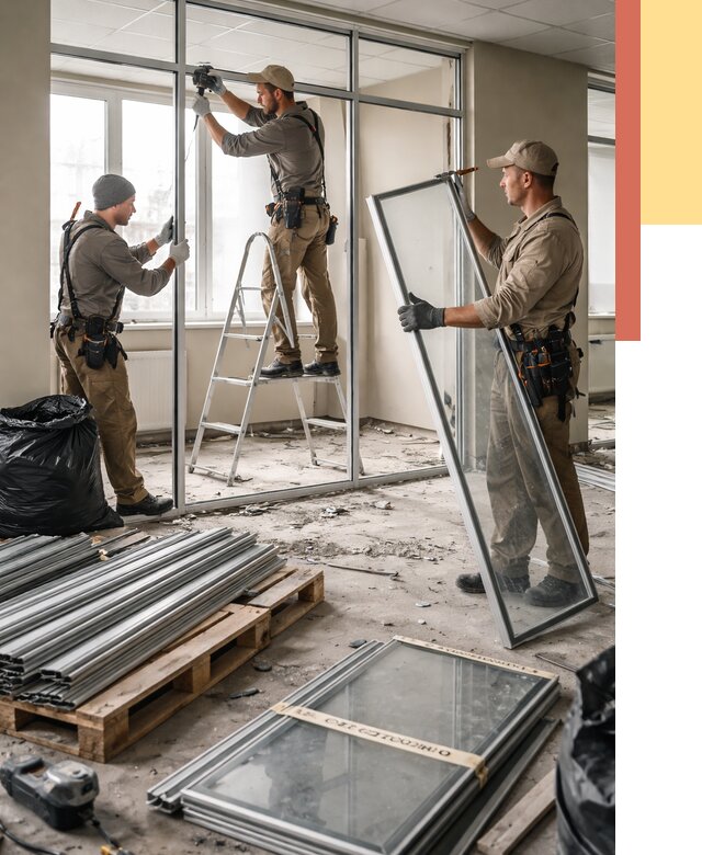 Демонтаж алюминиевых перегородок в Мончегорске от 4242 руб. — быстро и недорого | ОТДЕЛОЧНИК-Мнч