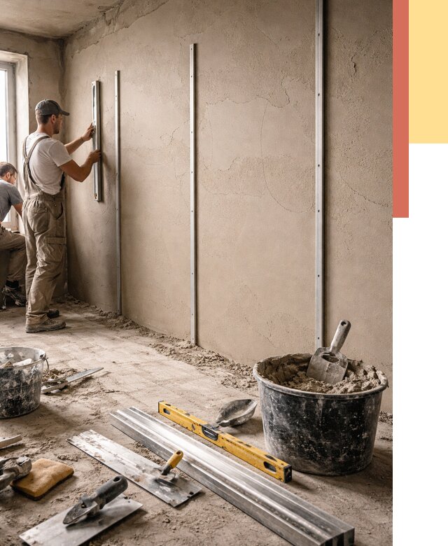 Штукатурка стен по маякам в Мончегорске от 5555 руб./м² — выравнивание под ключ | ОТДЕЛОЧНИК-Мнч