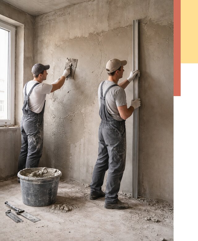 Штукатурка бетонных стен в Мончегорске от 4545 руб/м² — качественно и быстро | ОТДЕЛОЧНИК-Мнч