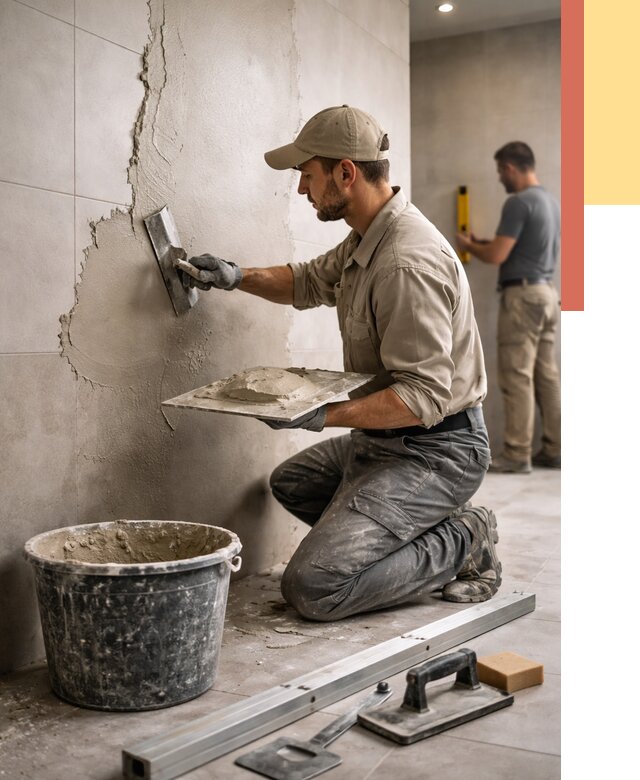 Штукатурка стен в ванной в Мончегорске от 4545 руб./м² — выравнивание под ключ | ОТДЕЛОЧНИК-Мнч