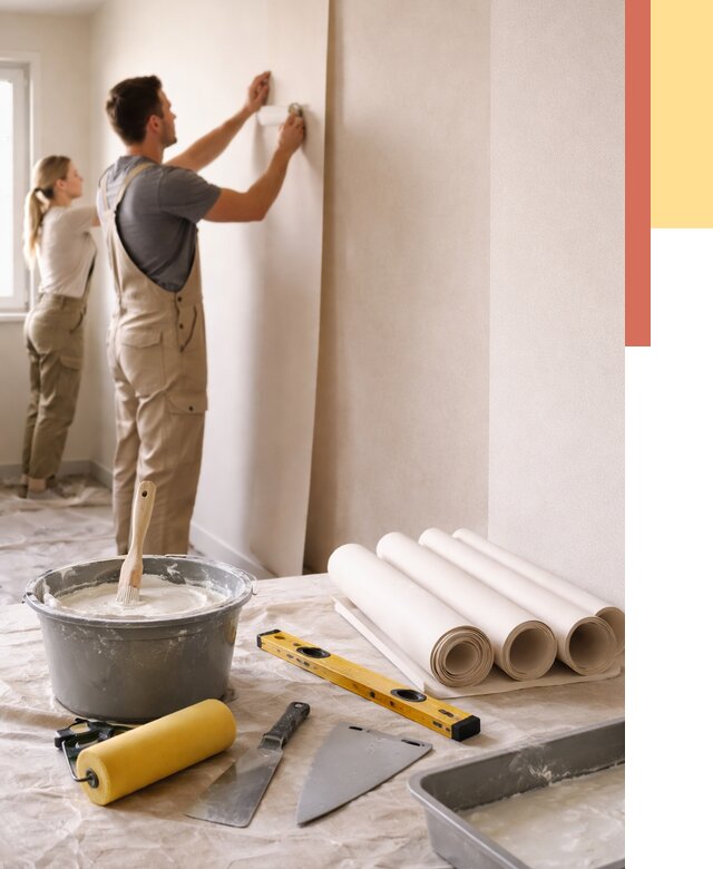 Поклейка бумажных обоев в Мончегорске от 5555 руб./м2 — быстро и недорого | ОТДЕЛОЧНИК-Мнч