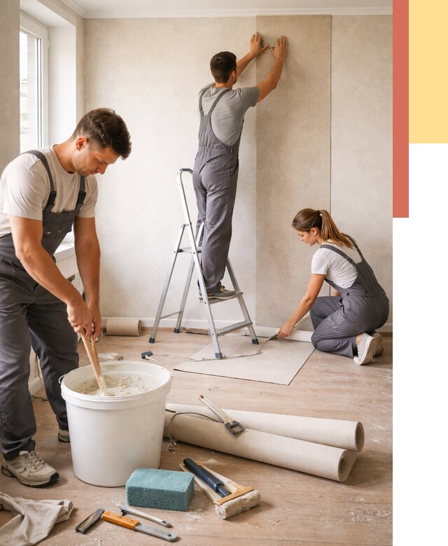 Оклейка стен обоями в Мончегорске от 3535 руб/м2 — быстро и недорого | ОТДЕЛОЧНИК-Мнч