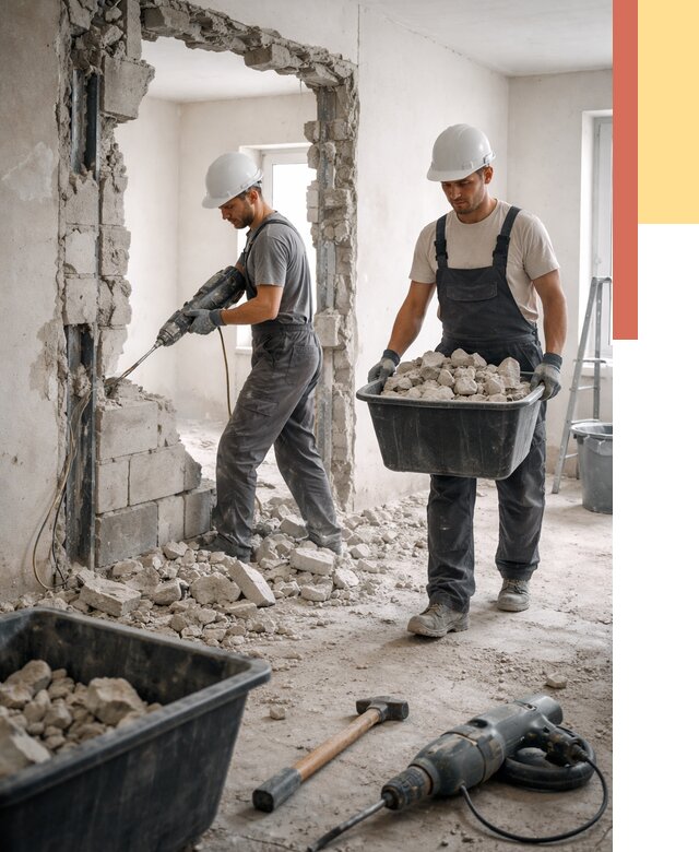 Демонтаж блоковых перегородок в Мончегорске от 3788 руб. — быстро и недорого | ОТДЕЛОЧНИК-Мнч