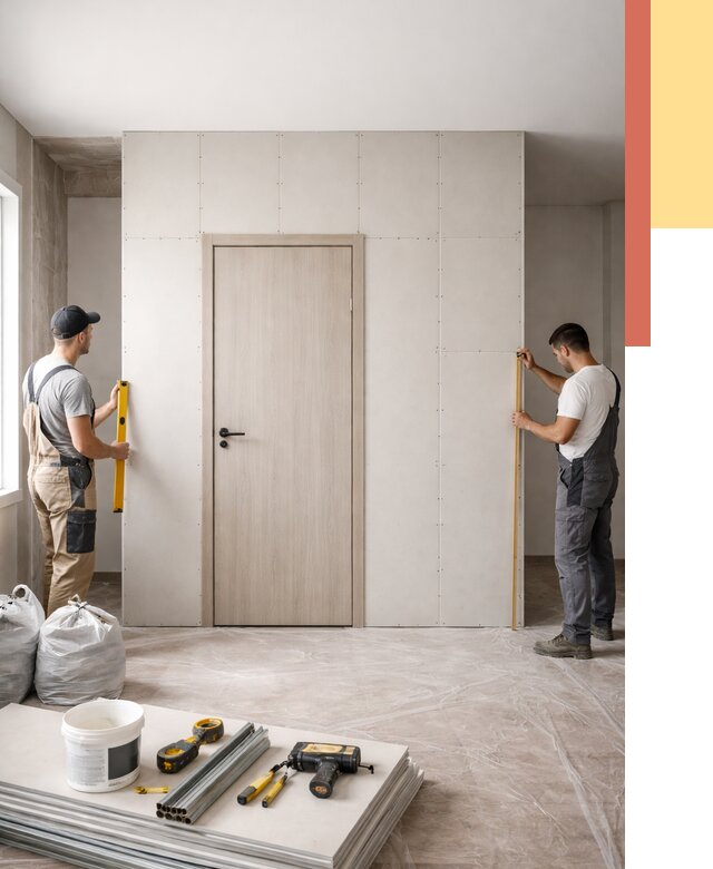 Перегородка из гипсокартона с дверью в Мончегорске от 4545 руб. под ключ | ОТДЕЛОЧНИК-Мнч