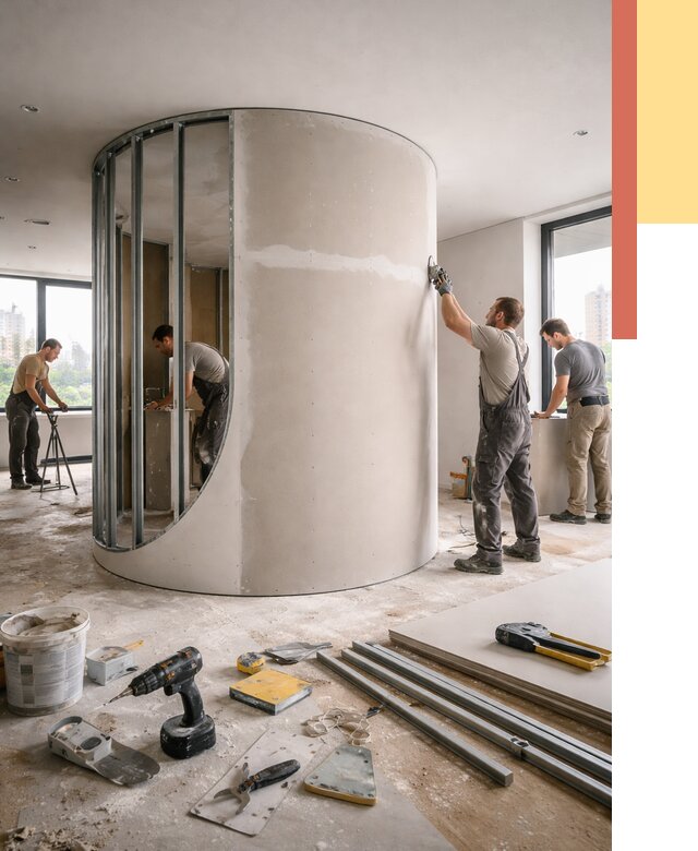 Радиусная перегородка из гипсокартона в Мончегорске от 2929 руб. под ключ | ОТДЕЛОЧНИК-Мнч