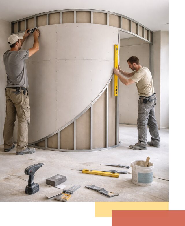 Радиусная перегородка из гипсокартона в Мончегорске под ключ