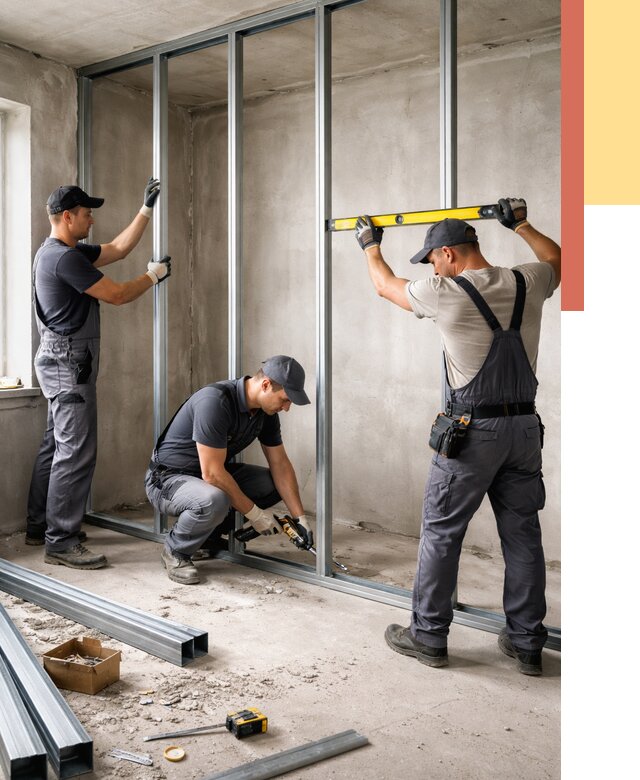 Монтаж каркаса перегородки из профиля в Мончегорске от 758 руб. | ОТДЕЛОЧНИК-Мнч