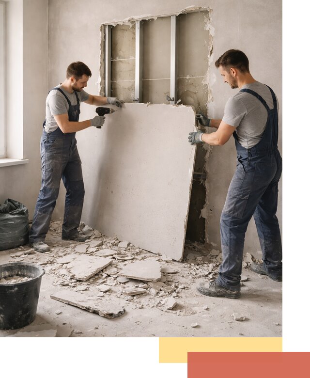 Демонтаж перегородки из гипсокартона в Мончегорске быстрый и аккуратный