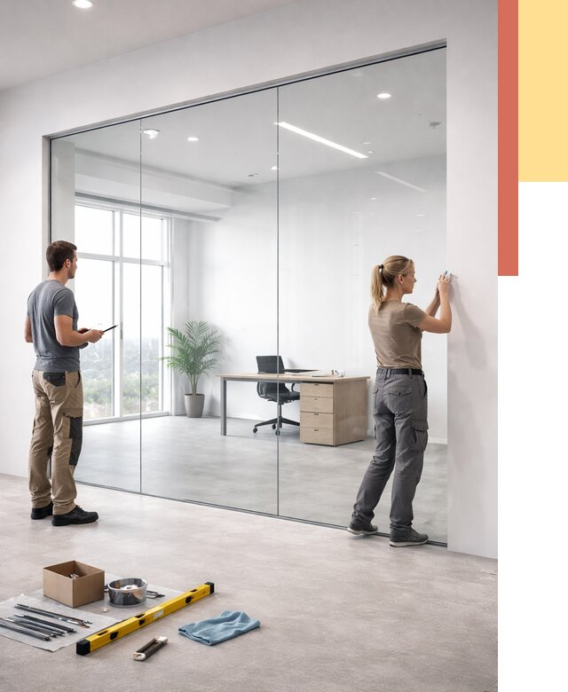 Перегородки из закаленного стекла в Мончегорске от 9595 руб. под ключ | ОТДЕЛОЧНИК-Мнч