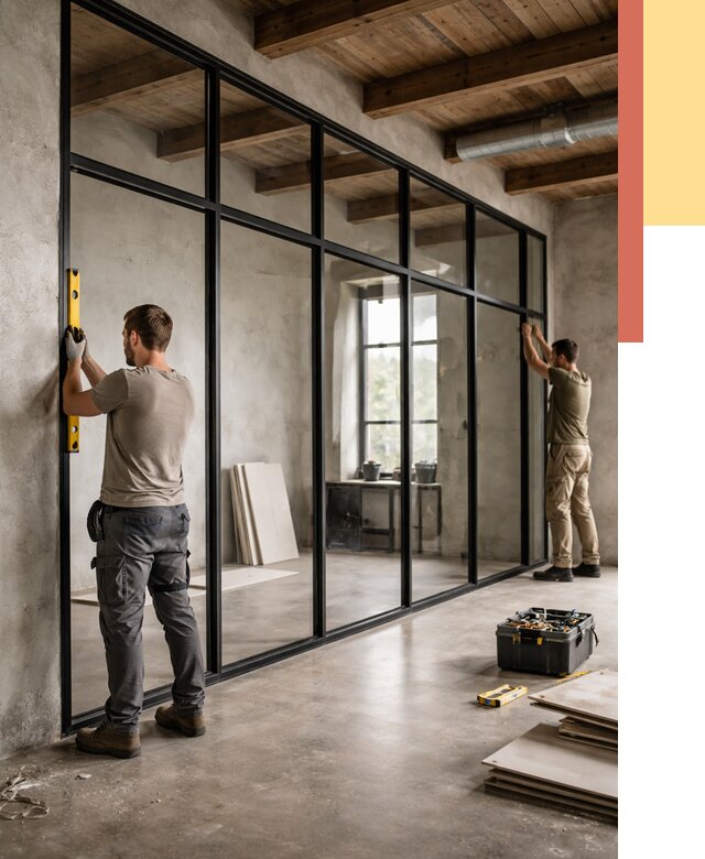 Стеклянные перегородки лофт в Мончегорске от 10605 руб. под ключ | ОТДЕЛОЧНИК-Мнч