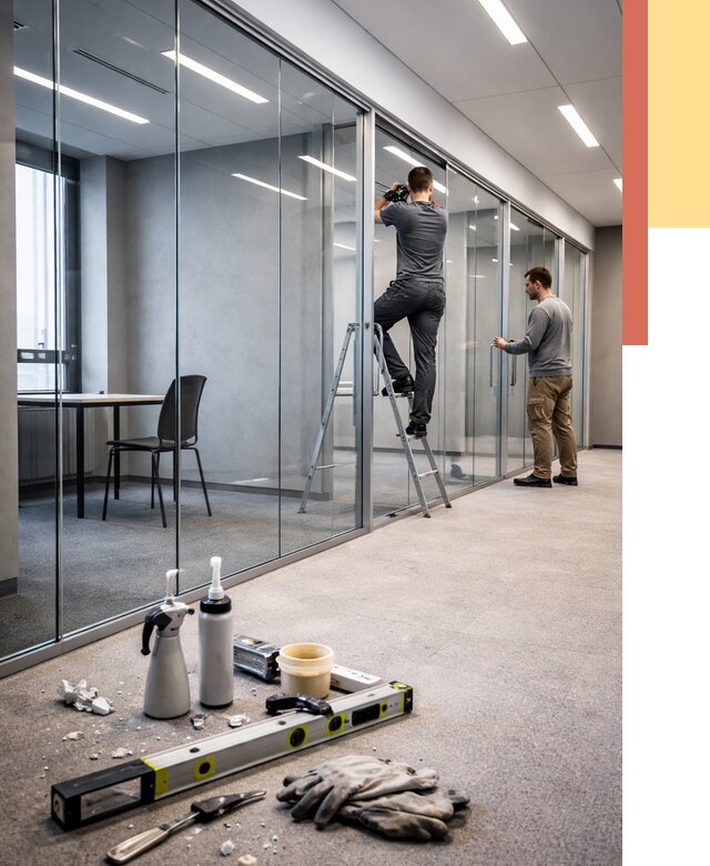 Стеклянные офисные перегородки в Мончегорске от 8585 руб. — монтаж и установка | ОТДЕЛОЧНИК-Мнч