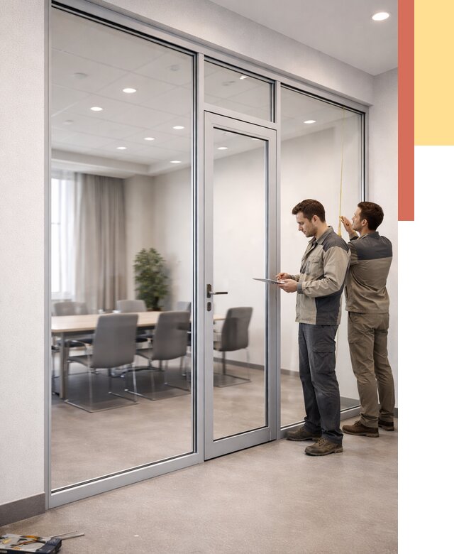 Установка и монтаж алюминиевых перегородок со стеклом в Мончегорске от 8282 руб. | ОТДЕЛОЧНИК-Мнч