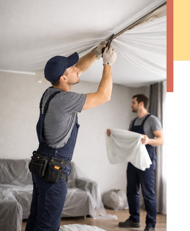 Демонтаж натяжного потолка в Мончегорске от 4545 руб. — снятие и разбор под ключ | ОТДЕЛОЧНИК-Мнч