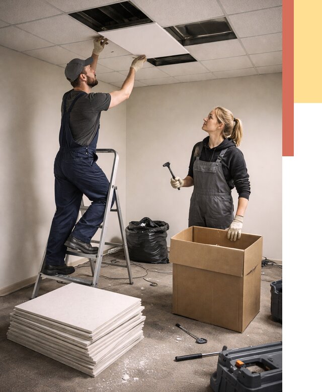 Демонтаж потолочной плитки в Мончегорске от 4545 руб. быстро и недорого | ОТДЕЛОЧНИК-Мнч