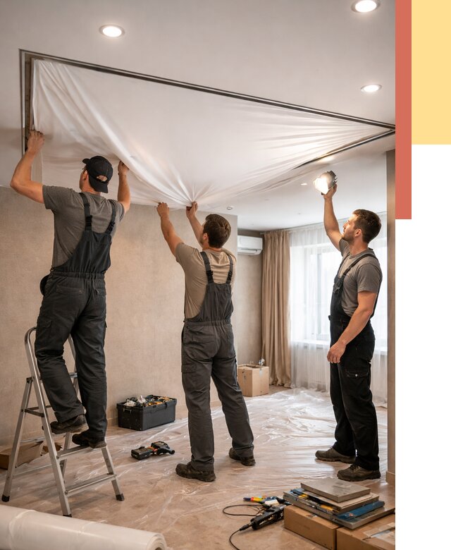 Монтаж ПВХ натяжного потолка в Мончегорске от 3535 руб. под ключ | ОТДЕЛОЧНИК-Мнч