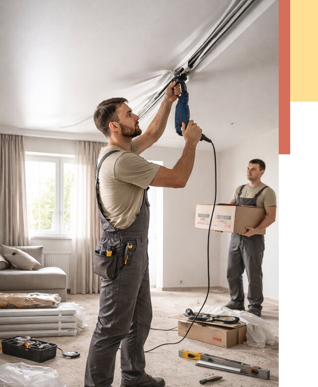 Монтаж сатинового натяжного потолка в Мончегорске от 3535 руб. | Быстро, недорого — ОТДЕЛОЧНИК-Мнч