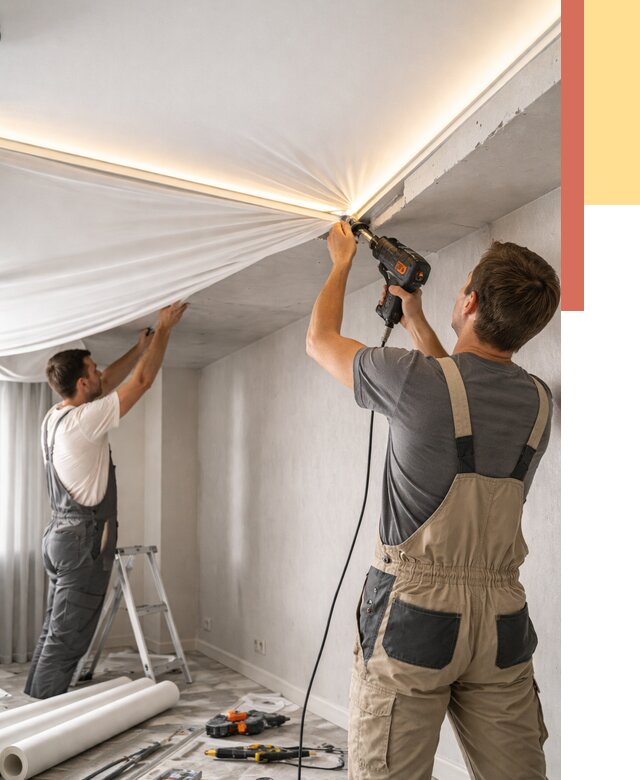 Монтаж натяжного потолка с подсветкой в Мончегорске от 960 руб. | ОТДЕЛОЧНИК-Мнч