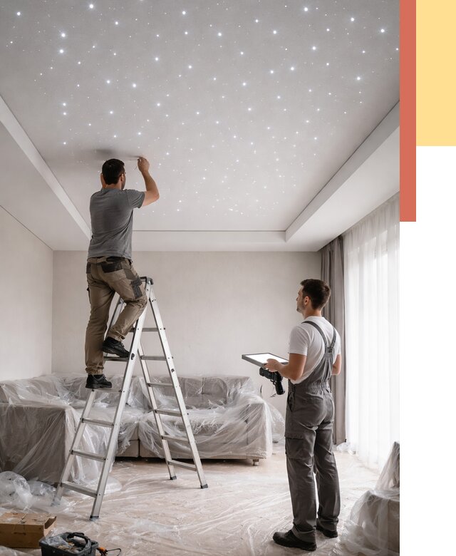 Монтаж натяжного потолка «звездное небо» в Мончегорске от 6565 руб. | ОТДЕЛОЧНИК-Мнч