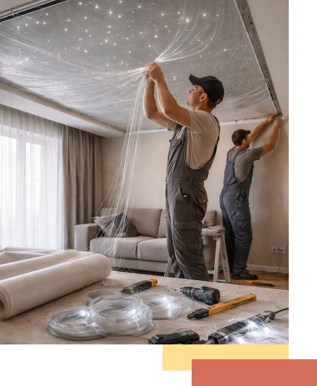 Монтаж натяжного потолка «Звездное небо» в Мончегорске