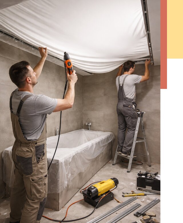 Монтаж натяжного потолка в ванной в Мончегорске от 1212 руб. под ключ | ОТДЕЛОЧНИК-Мнч