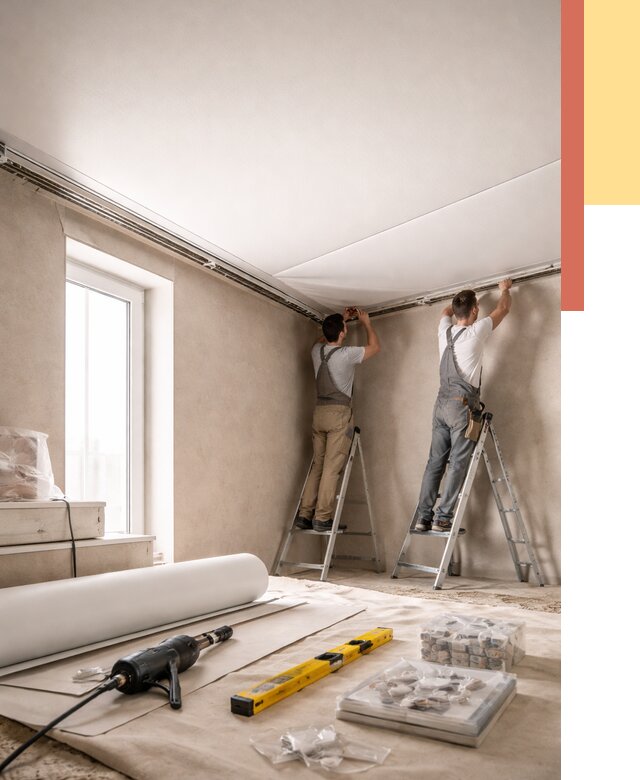 Монтаж натяжного потолка в спальне в Мончегорске от 3838 руб. под ключ | ОТДЕЛОЧНИК-Мнч