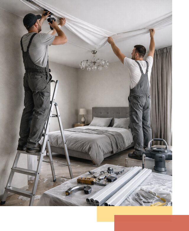 Монтаж натяжного потолка в спальне в Мончегорске