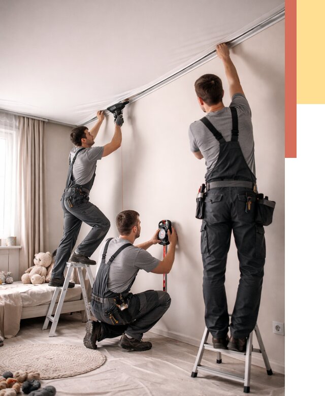 Монтаж натяжного потолка в детской в Мончегорске от 3535 руб. — быстро и недорого | ОТДЕЛОЧНИК-Мнч