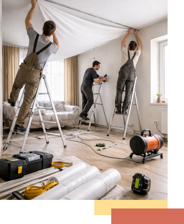 Монтаж натяжного потолка в гостиной в Мончегорске