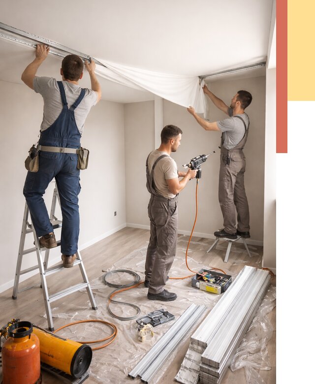 Монтаж натяжного потолка в студии в Мончегорске от 5555 руб. — быстро и недорого | ОТДЕЛОЧНИК-Мнч