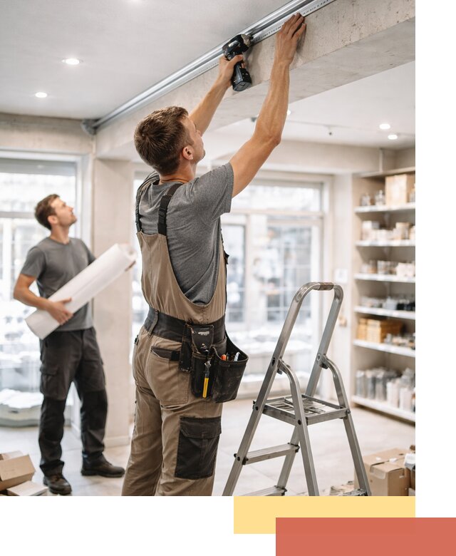 Монтаж натяжных потолков в магазине в Мончегорске