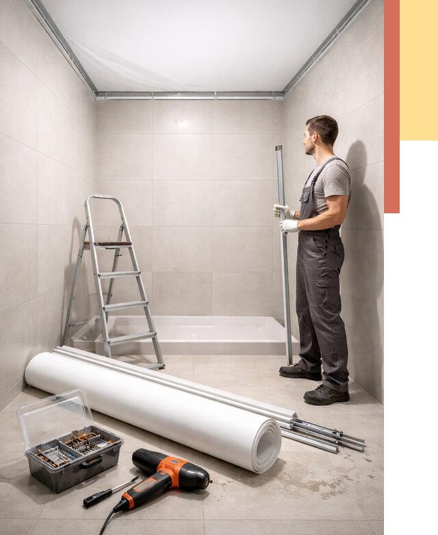 Монтаж натяжного потолка в санузле в Мончегорске от 1869 руб. — ОТДЕЛОЧНИК-Мнч