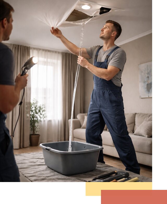 Слив воды с натяжного потолка в Мончегорске быстро и аккуратно