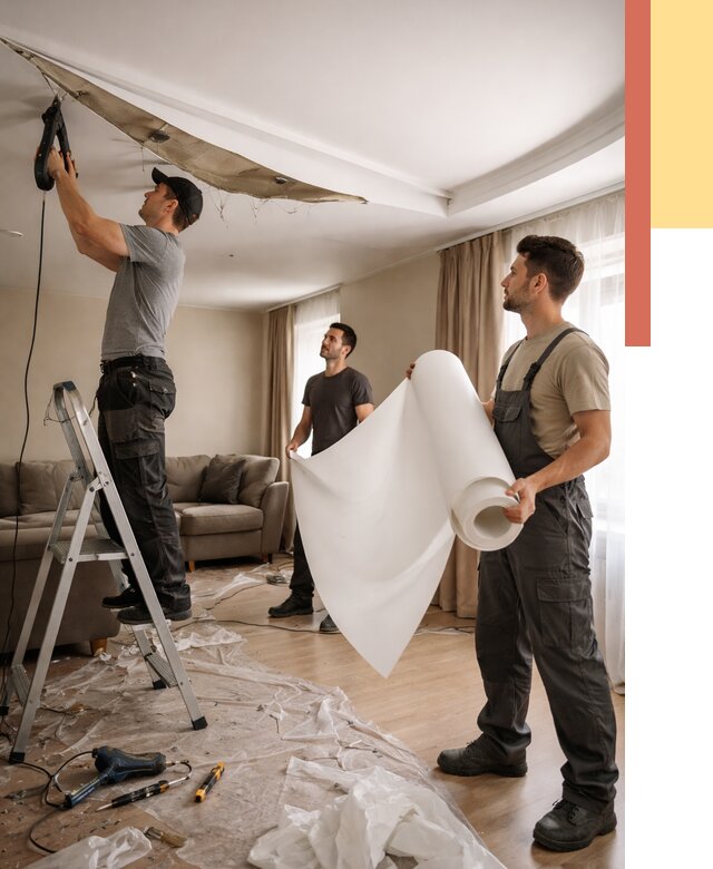 Замена полотна натяжного потолка в Мончегорске от 9595 руб. быстро и недорого | ОТДЕЛОЧНИК-Мнч