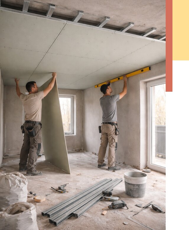 Одноуровневый потолок из гипсокартона в Мончегорске от 758 руб. — монтаж под ключ | ОТДЕЛОЧНИК-Мнч