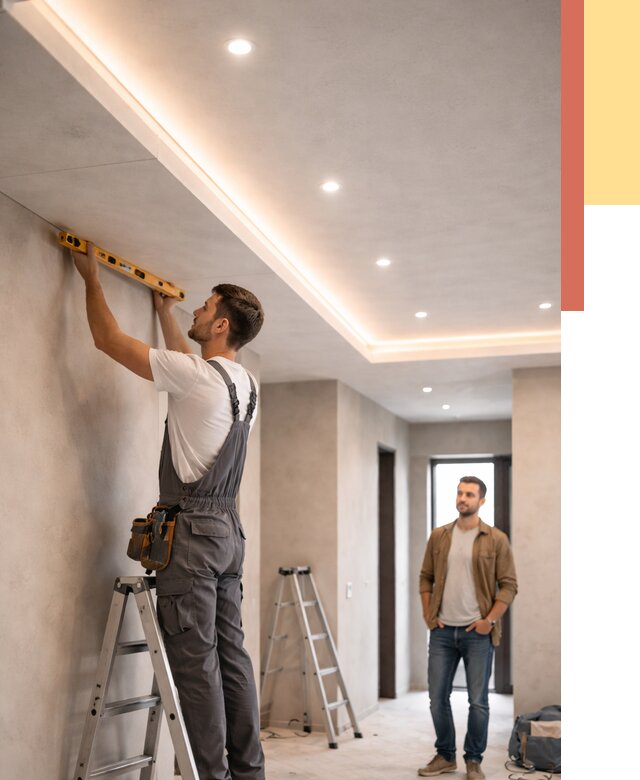 Потолок из гипсокартона с подсветкой в Мончегорске от 758 руб./м2 под ключ | ОТДЕЛОЧНИК-Мнч