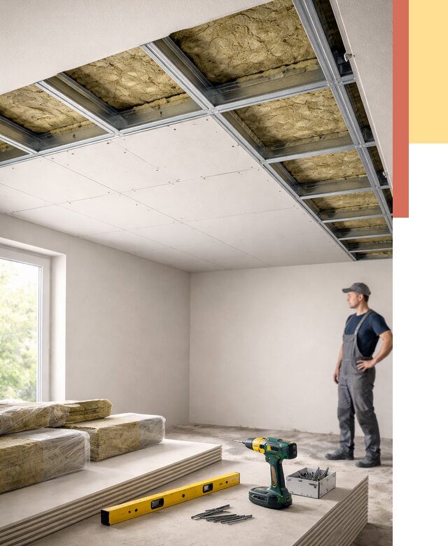 Звукоизоляция потолка ГКЛ в Мончегорске от 960 руб. — монтаж под ключ | ОТДЕЛОЧНИК-Мнч