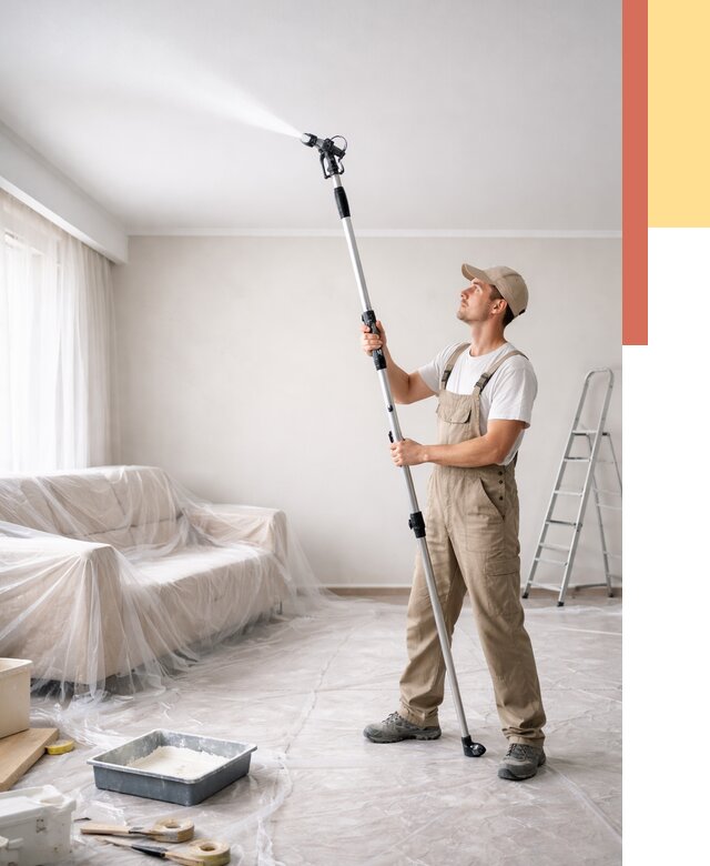 Покраска потолка краскопультом в Мончегорске от 4545 руб. быстро и недорого | ОТДЕЛОЧНИК-Мнч