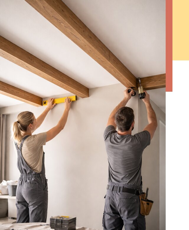 Монтаж декоративных балок на потолок в Мончегорске от 4242 руб. — ОТДЕЛОЧНИК-Мнч